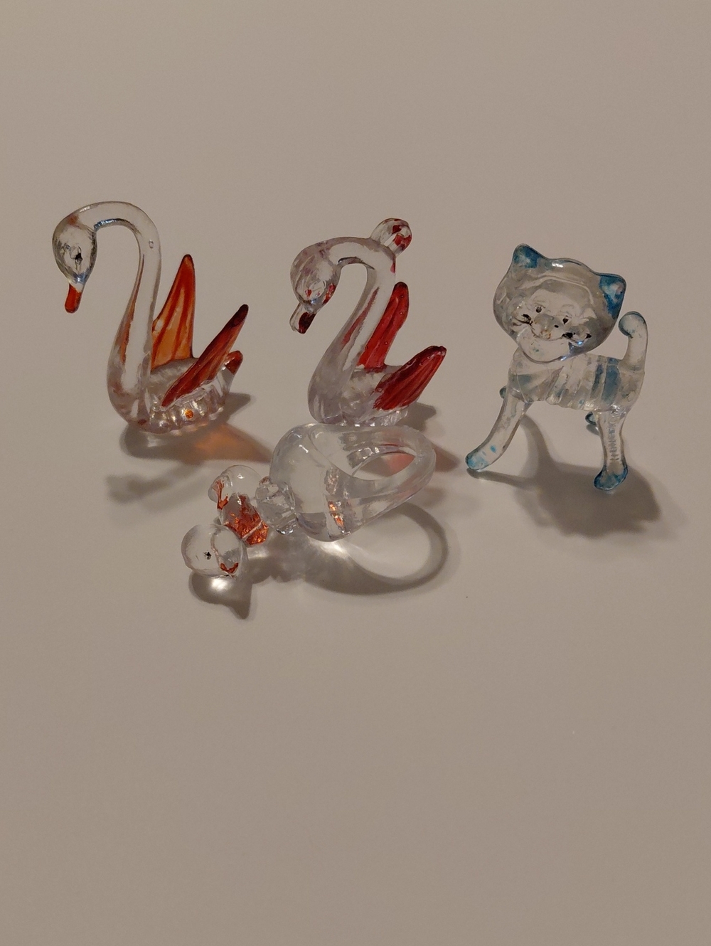 Lot of 4 Vintage Crystalite Pets Lucite Carnival Prize Figurines & Ring